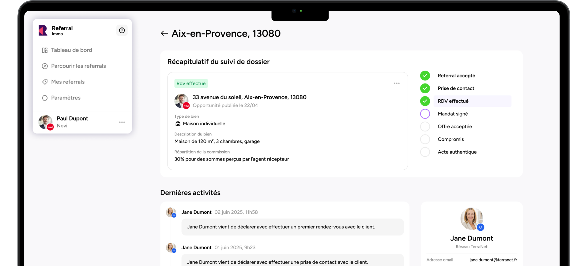 Interface Referral Immo